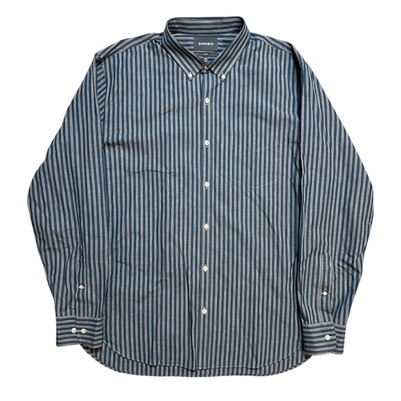 Bonobos Mens Button Down Shirt Size XXL Gray Striped Slim Fit Long Sleeve Cotton - Picture 2 of 5